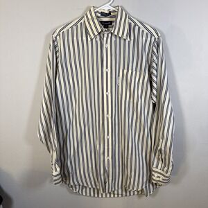 Faconnable Shirt 15 R Beige Striped Casual Button Up Long Sleeve Mens